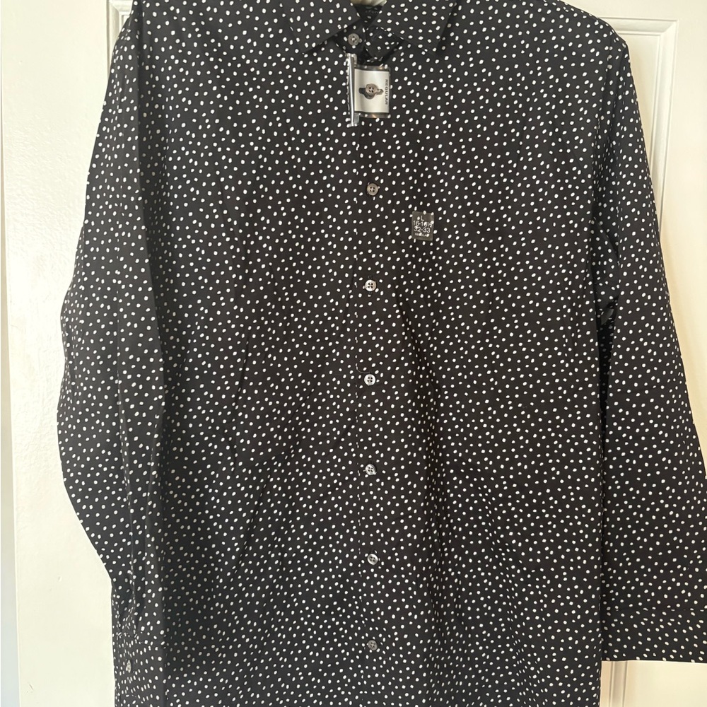 jf j.ferrar Black and White Polka Dot Casual Button Down Shirt